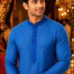 Royal Blue Self-Textured Ethnic Kurta for Men