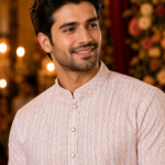 Elegant Blush Pink Textured Men's Ethnic Kurta