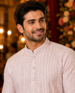 Elegant Blush Pink Textured Men's Ethnic Kurta