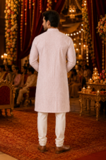 Elegant Blush Pink Textured Men's Ethnic Kurta - Image 3