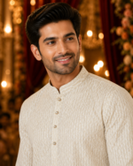 Elegant Off-White Textured Ethnic Kurta for Men