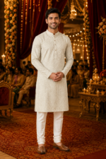 Elegant Off-White Textured Ethnic Kurta for Men - Image 2
