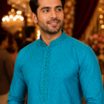Vibrant Teal Textured Ethnic Kurta for Men