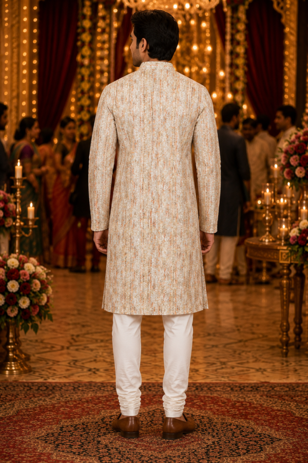 Rustic Earth-Tone Printed Men's Ethnic Kurta - Image 2