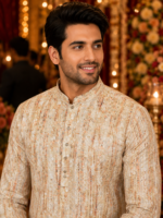 Rustic Earth-Tone Printed Men's Ethnic Kurta