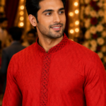 Crimson Festive Embroidered Men's Kurta