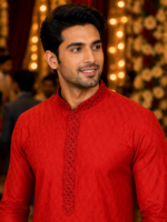 Crimson Festive Embroidered Men's Kurta