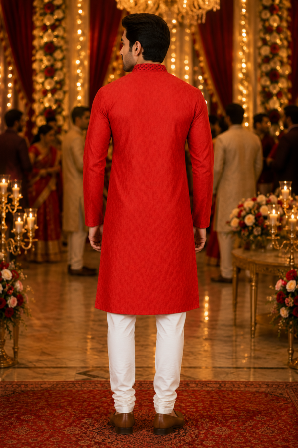 Crimson Festive Embroidered Men's Kurta - Image 4