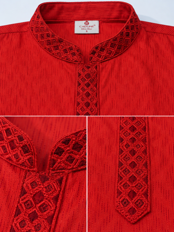 Crimson Festive Embroidered Men's Kurta - Image 2
