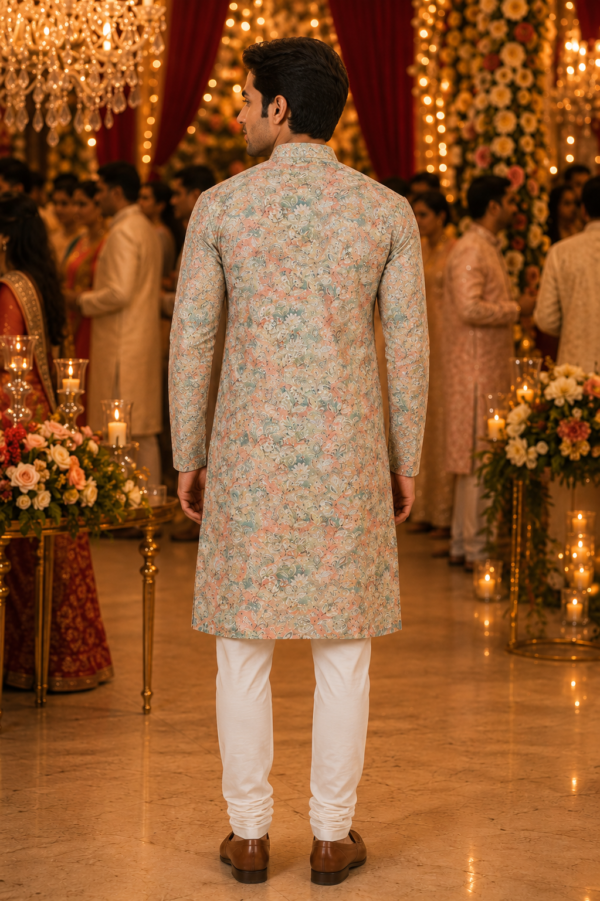 Elegant Pastel Floral Print Men's Ethnic Kurta - Image 2