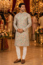 Elegant Pastel Floral Print Men's Ethnic Kurta - Image 3