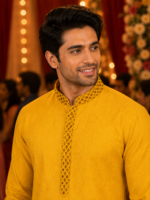 Sun-Kissed Mustard Embroidered Men's Kurta for Festive Occasions