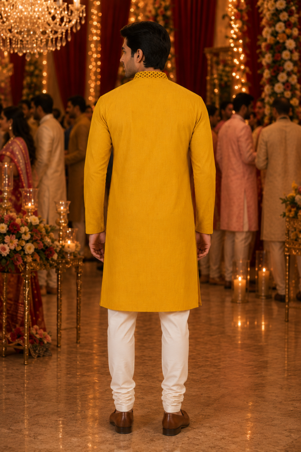 Sun-Kissed Mustard Embroidered Men's Kurta for Festive Occasions - Image 4