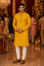 Sun-Kissed Mustard Embroidered Men's Kurta for Festive Occasions - Image 3