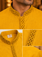 Sun-Kissed Mustard Embroidered Men's Kurta for Festive Occasions - Image 2