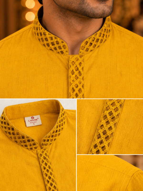 Sun-Kissed Mustard Embroidered Men's Kurta for Festive Occasions - Image 2