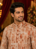 Rustic Earth-Tone Printed Men's Ethnic Kurta