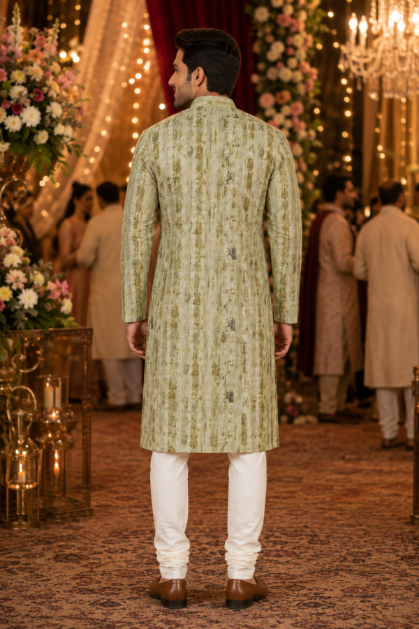 Sage Green Printed Ethnic Kurta for Men | Festive Traditional Wear - Image 3