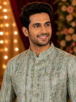 Sage Green Floral Printed Traditional Kurta for Men