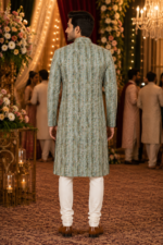 Sage Green Floral Printed Traditional Kurta for Men - Image 3