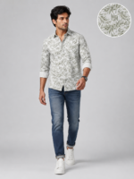Men's Sage Leaf Print Casual Button-Down Shirt - Image 2
