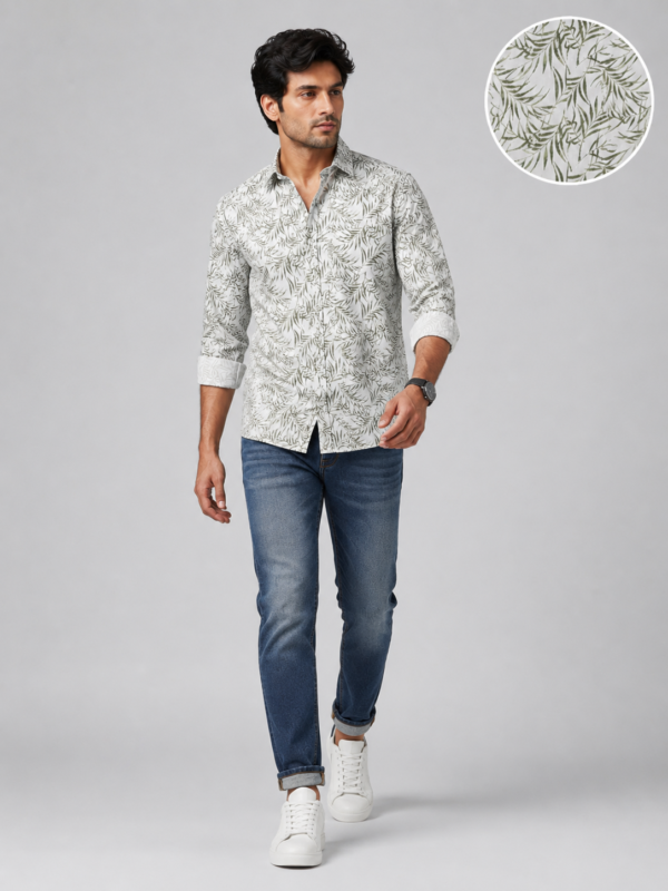 Men's Sage Leaf Print Casual Button-Down Shirt - Image 2