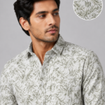 Men's Sage Leaf Print Casual Button-Down Shirt
