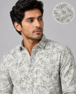 Men's Sage Leaf Print Casual Button-Down Shirt