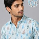Light Blue Tropical Leaf Print Casual Shirt for Men