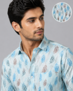 Light Blue Tropical Leaf Print Casual Shirt for Men