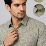 Sage Green Paisley Print Slim Fit Button-Down Shirt