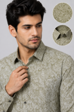 Sage Green Paisley Print Slim Fit Button-Down Shirt