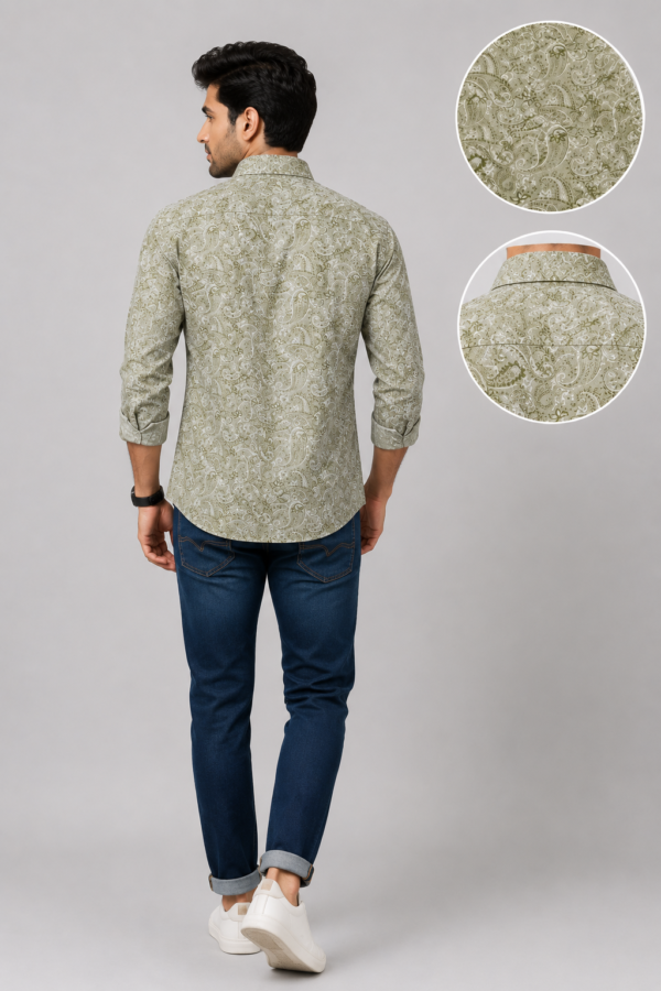 Sage Green Paisley Print Slim Fit Button-Down Shirt - Image 4