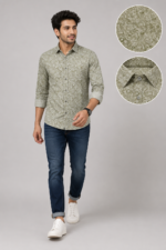 Sage Green Paisley Print Slim Fit Button-Down Shirt - Image 2
