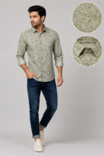Sage Green Paisley Print Slim Fit Button-Down Shirt - Image 3