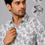Men's Premium Grey Floral Print Slim-Fit Casual Shirt