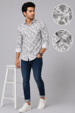 Men's Premium Grey Floral Print Slim-Fit Casual Shirt - Image 4