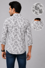 Men's Premium Grey Floral Print Slim-Fit Casual Shirt - Image 3