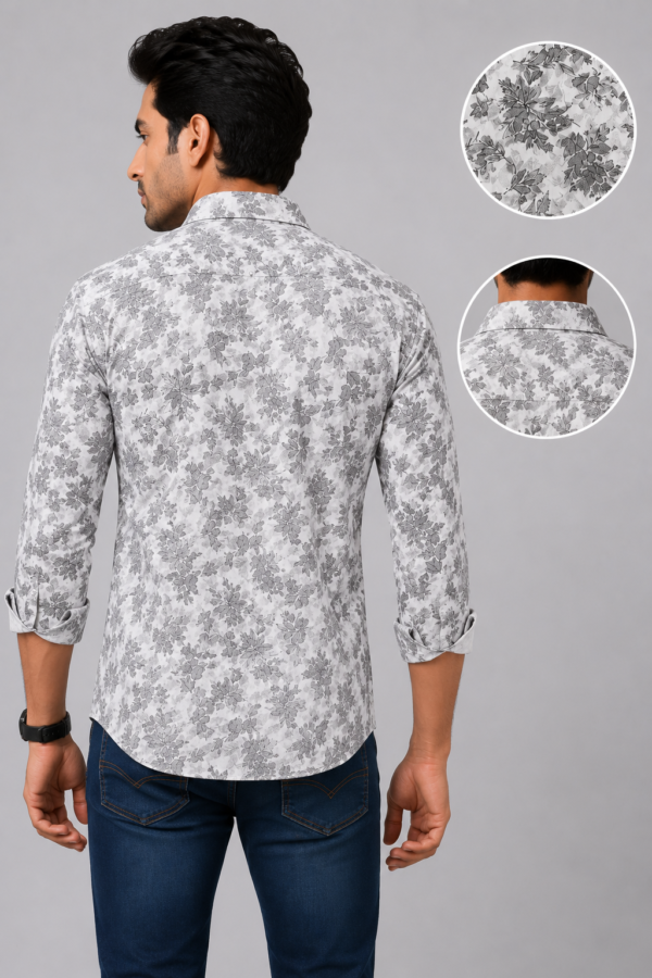 Men's Premium Grey Floral Print Slim-Fit Casual Shirt - Image 3