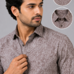 Taupe Grey Paisley Print Long-Sleeve Men's Formal Shirt