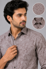 Taupe Grey Paisley Print Long-Sleeve Men's Formal Shirt