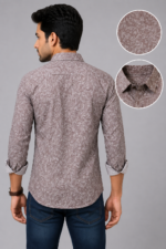 Taupe Grey Paisley Print Long-Sleeve Men's Formal Shirt - Image 3