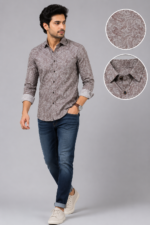 Taupe Grey Paisley Print Long-Sleeve Men's Formal Shirt - Image 2