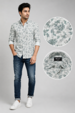 Sage Botanical Print Men's Casual Linen-Blend Shirt - Image 2
