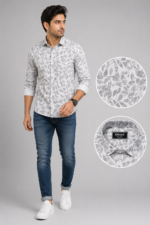 Men's Premium Grey Botanical Print Cotton Shirt - Image 4