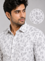 Men's Premium Grey Botanical Print Cotton Shirt