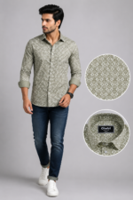 Olwin Men's Olive Geometric Print Slim-Fit Casual Shirt - Image 3