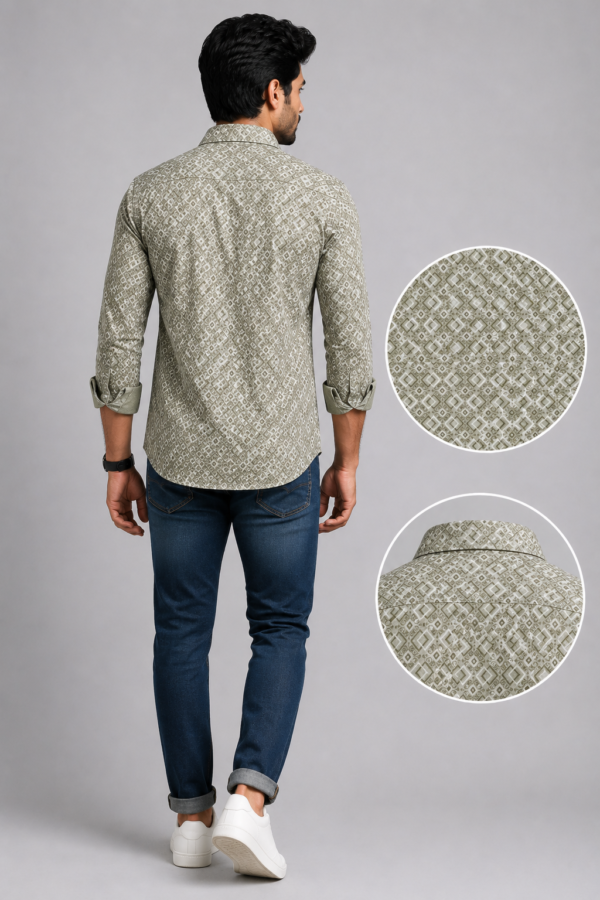 Olwin Men's Olive Geometric Print Slim-Fit Casual Shirt - Image 4
