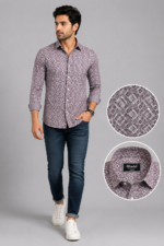 Olwin Men's Mauve Geometric Print Formal Shirt - Image 3