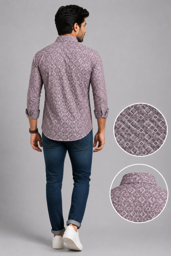 Olwin Men's Mauve Geometric Print Formal Shirt - Image 2